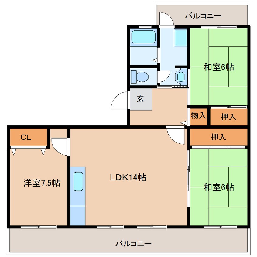 間取図 近鉄難波線・奈良線/近鉄奈良駅 バス9分梅谷口下車:停歩5分 4階 築33年