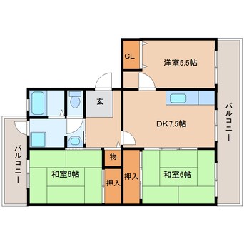 間取図 近鉄難波線・奈良線/近鉄奈良駅 バス10分青山4丁目下車:停歩2分 4階 築35年