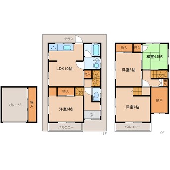 間取図 桜井線<万葉まほろば線>/京終駅 徒歩11分 1-2階 築44年