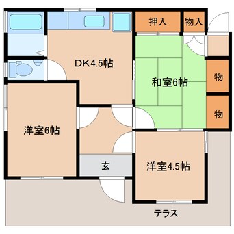 間取図 桜井線<万葉まほろば線>/京終駅 徒歩7分 1階 築37年