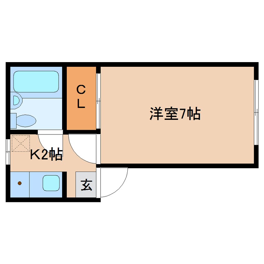 間取図 桜井線<万葉まほろば線>/京終駅 徒歩7分 2階 築37年