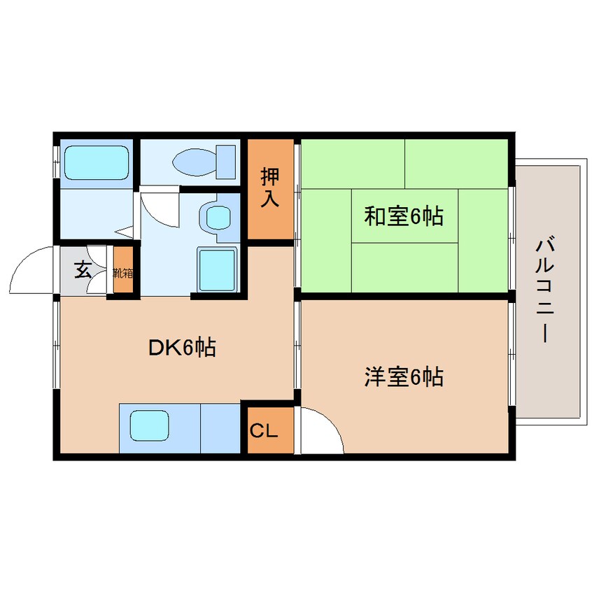 間取図 桜井線<万葉まほろば線>/帯解駅 徒歩8分 2階 築35年