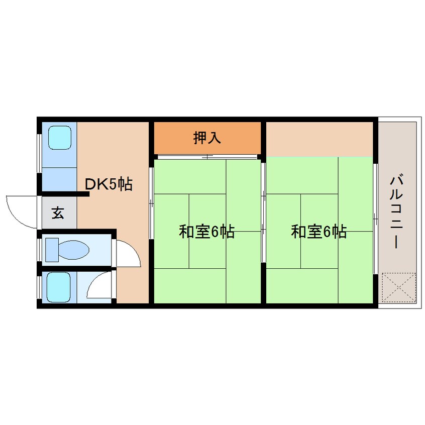 間取図 桜井線<万葉まほろば線>/京終駅 徒歩4分 2階 築48年