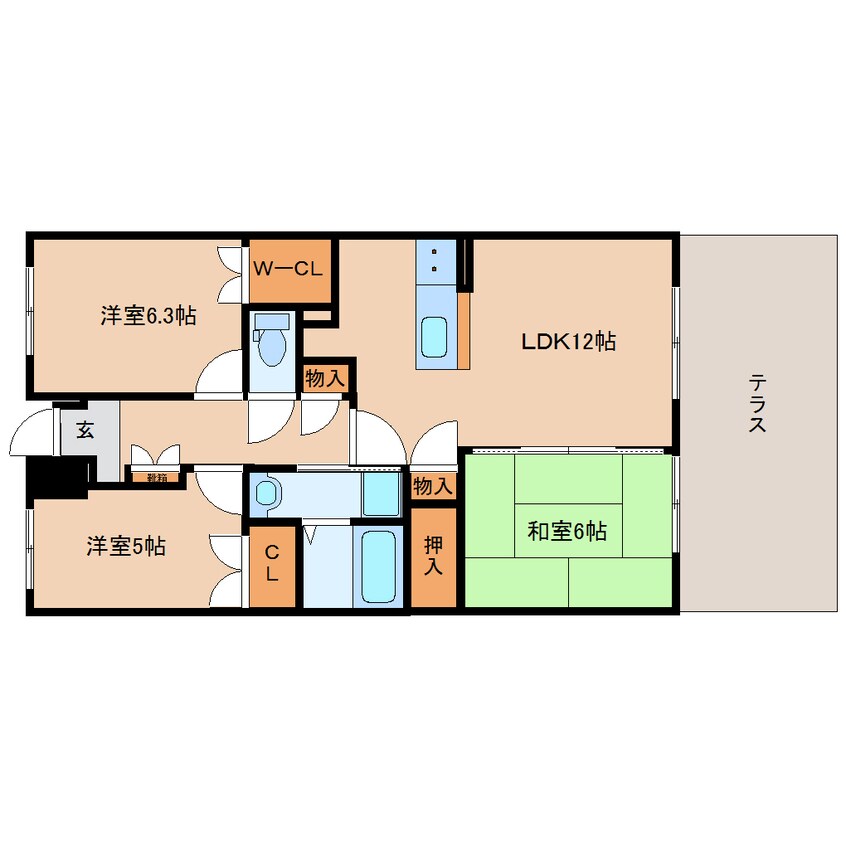 間取図 大和路線・関西本線/木津駅 バス9分州見台7丁目東下車:停歩5分 1階 築25年