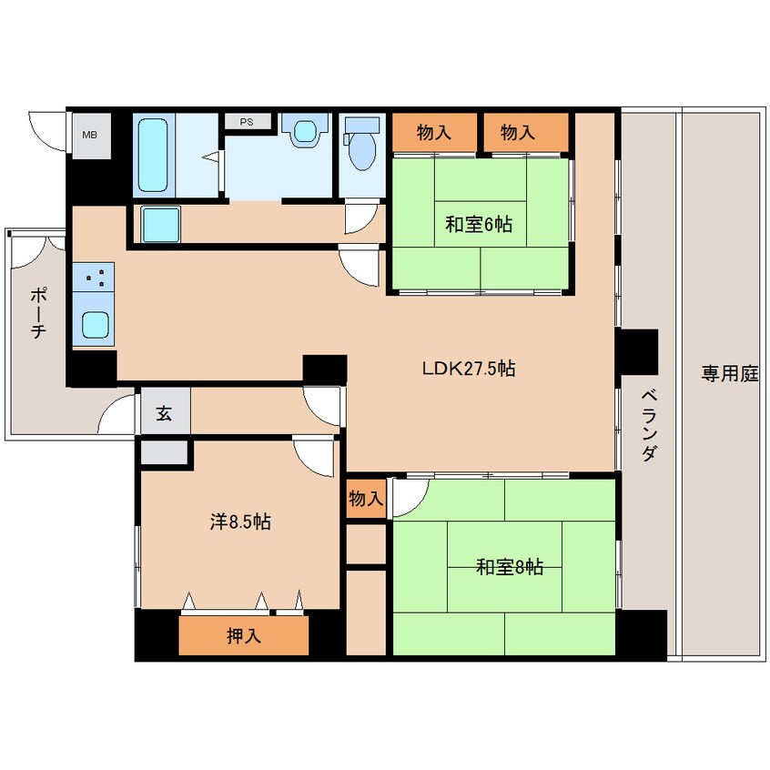 間取図 桜井線<万葉まほろば線>/京終駅 徒歩9分 1階 築32年