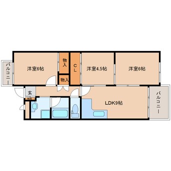 間取図 桜井線<万葉まほろば線>/帯解駅 徒歩19分 4階 築49年