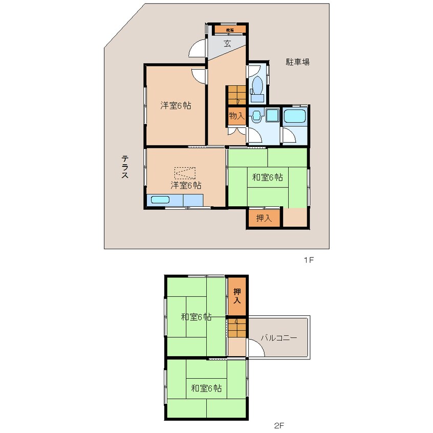 間取図 学研都市線<片町線>・JR東西線/西木津駅 徒歩9分 1-2階 築44年