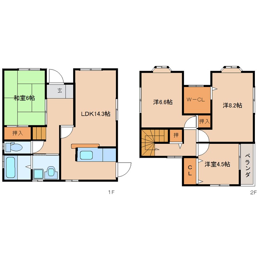 間取図 近鉄京都線/木津川台駅 徒歩16分 1-2階 築19年