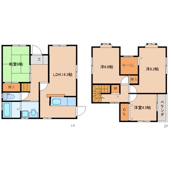 間取図 近鉄京都線/木津川台駅 徒歩16分 1-2階 築19年