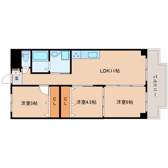 間取図 近鉄難波線・奈良線/新大宮駅 徒歩7分 7階 築39年