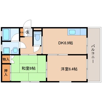 間取図 近鉄難波線・奈良線/新大宮駅 徒歩15分 2階 築32年