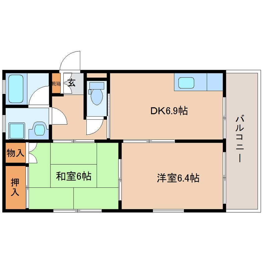 間取図 近鉄難波線・奈良線/新大宮駅 徒歩15分 2階 築33年