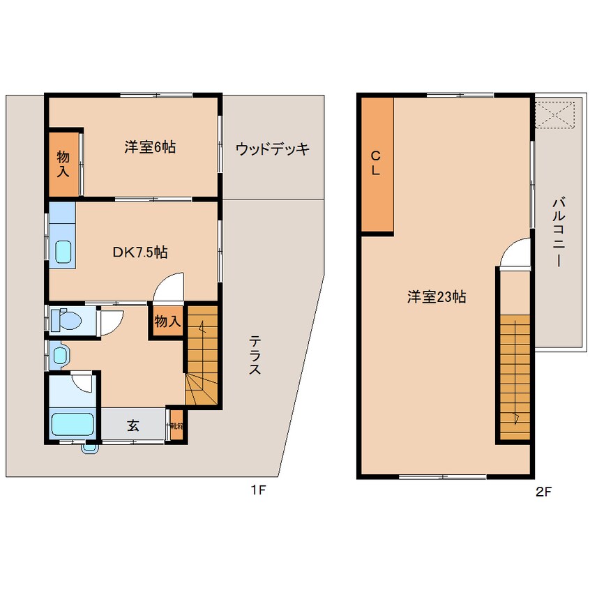 間取図 桜井線<万葉まほろば線>/京終駅 徒歩7分 1-2階 築49年