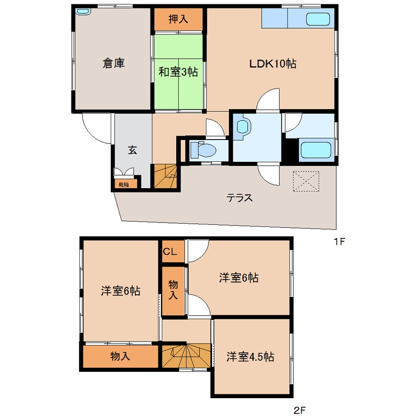 間取図 桜井線<万葉まほろば線>/京終駅 徒歩7分 1-2階 築44年