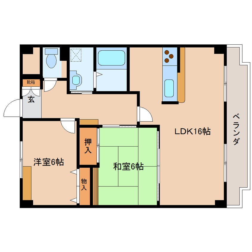 間取図 近鉄大阪線（近畿）/五位堂駅 徒歩3分 6階 築26年