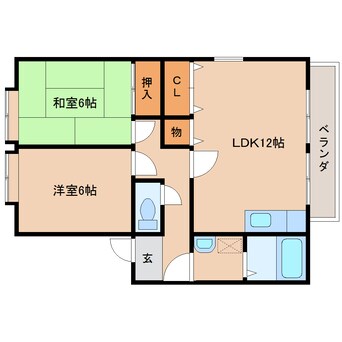 間取図 近鉄大阪線（近畿）/五位堂駅 バス6分馬見北９丁目下車:停歩1分 2階 築28年