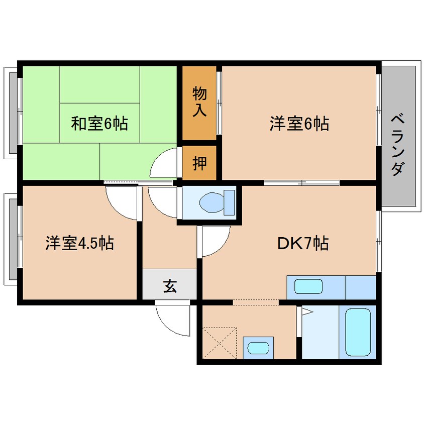 間取図 近鉄大阪線（近畿）/近鉄下田駅 徒歩8分 1階 築31年