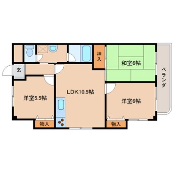 間取図 近鉄大阪線（近畿）/近鉄下田駅 徒歩6分 2階 築33年