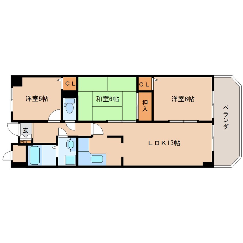 間取図 近鉄大阪線（近畿）/二上駅 徒歩10分 3階 築28年