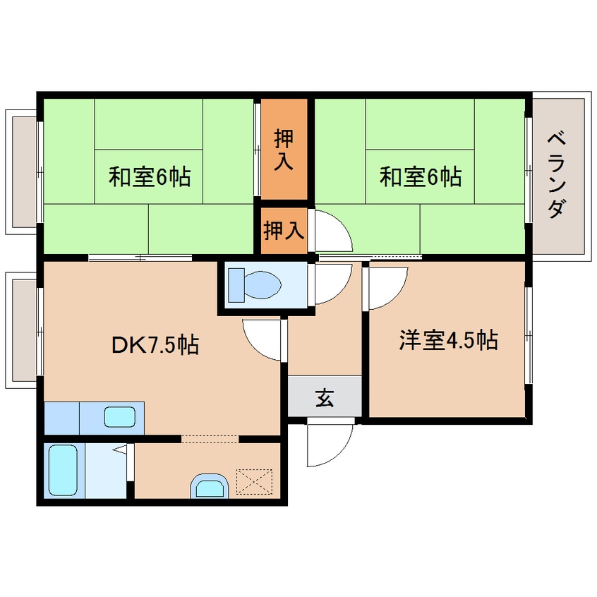 間取図 近鉄大阪線（近畿）/五位堂駅 バス8分馬見北９丁目下車:停歩2分 2階 築36年