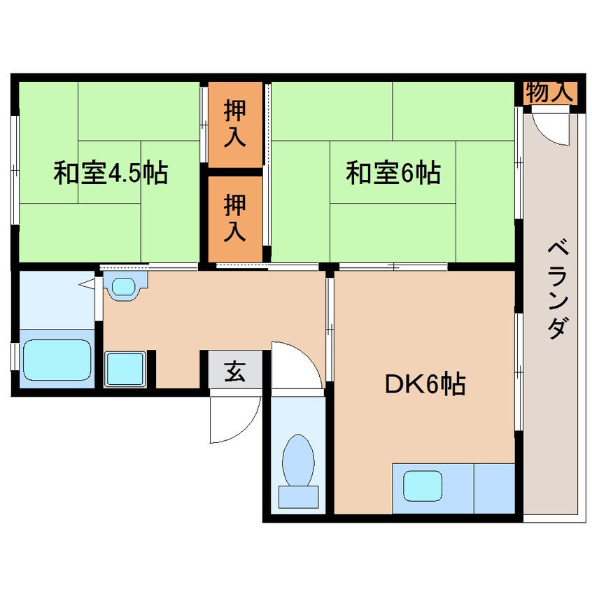 間取図 近鉄大阪線（近畿）/近鉄下田駅 徒歩7分 5階 築46年