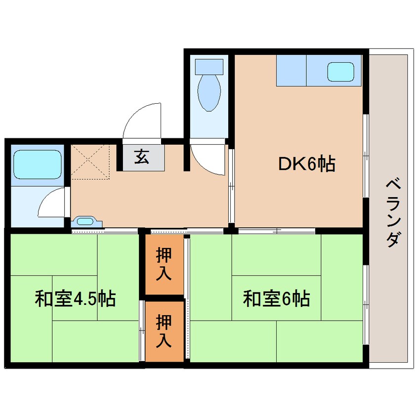 間取図 近鉄大阪線（近畿）/近鉄下田駅 徒歩7分 5階 築46年