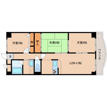 間取図 近鉄大阪線（近畿）/五位堂駅 徒歩3分 6階 築26年