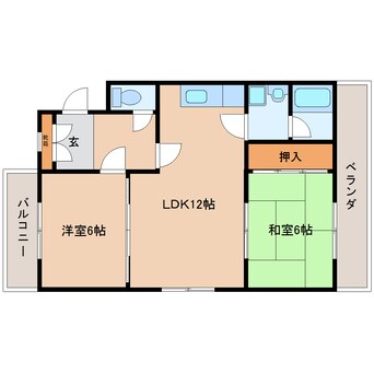 間取図 近鉄大阪線（近畿）/近鉄下田駅 徒歩9分 2階 築38年