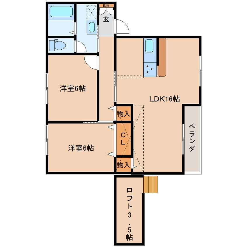 間取図 近鉄大阪線（近畿）/近鉄下田駅 徒歩12分 2階 築32年