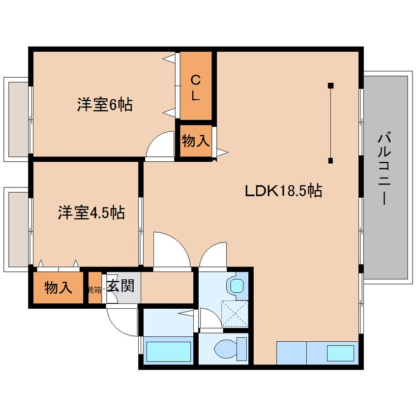 間取図 近鉄大阪線（近畿）/五位堂駅 バス7分馬見北3丁目下車:停歩1分 2階 築31年