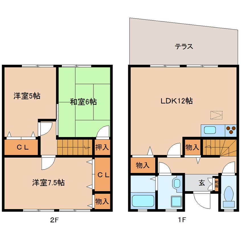 間取図 近鉄大阪線（近畿）/五位堂駅 バス8分馬見南６丁目下車:停歩2分 1-2階 築32年