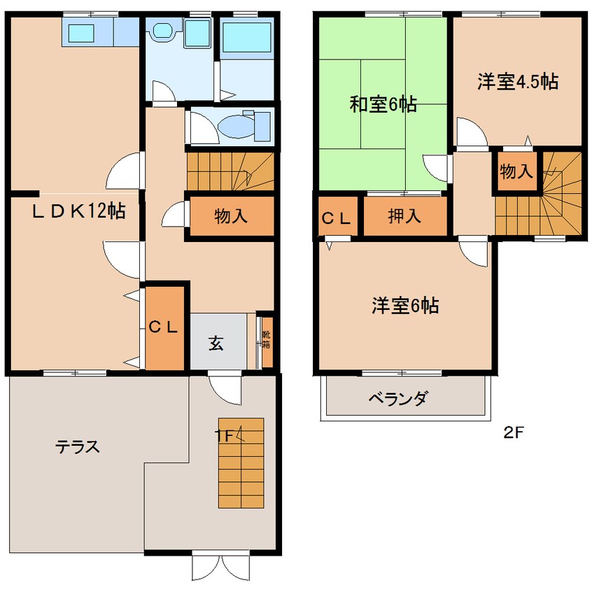 間取図 近鉄大阪線（近畿）/五位堂駅 徒歩12分 1-2階 築31年