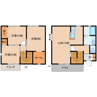 間取図 近鉄大阪線（近畿）/五位堂駅 バス7分馬見南３丁目下車:停歩3分 1-2階 築23年