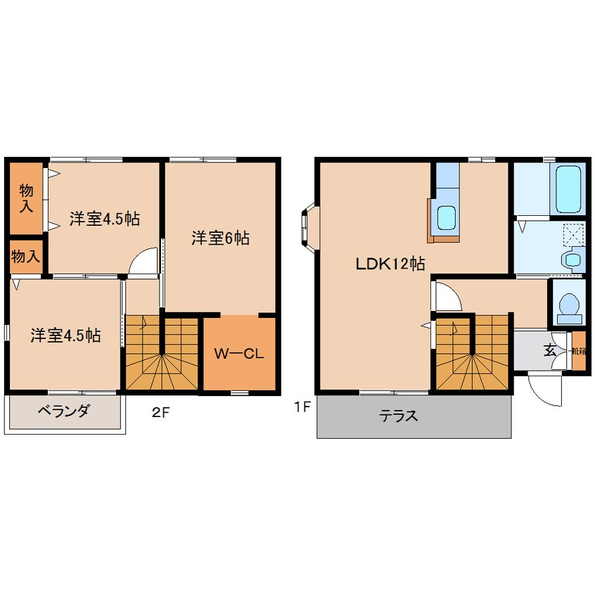 間取図 近鉄大阪線（近畿）/五位堂駅 バス7分馬見南３丁目下車:停歩3分 1-2階 築23年