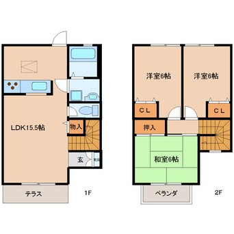 間取図 近鉄大阪線（近畿）/五位堂駅 徒歩14分 1-2階 築25年