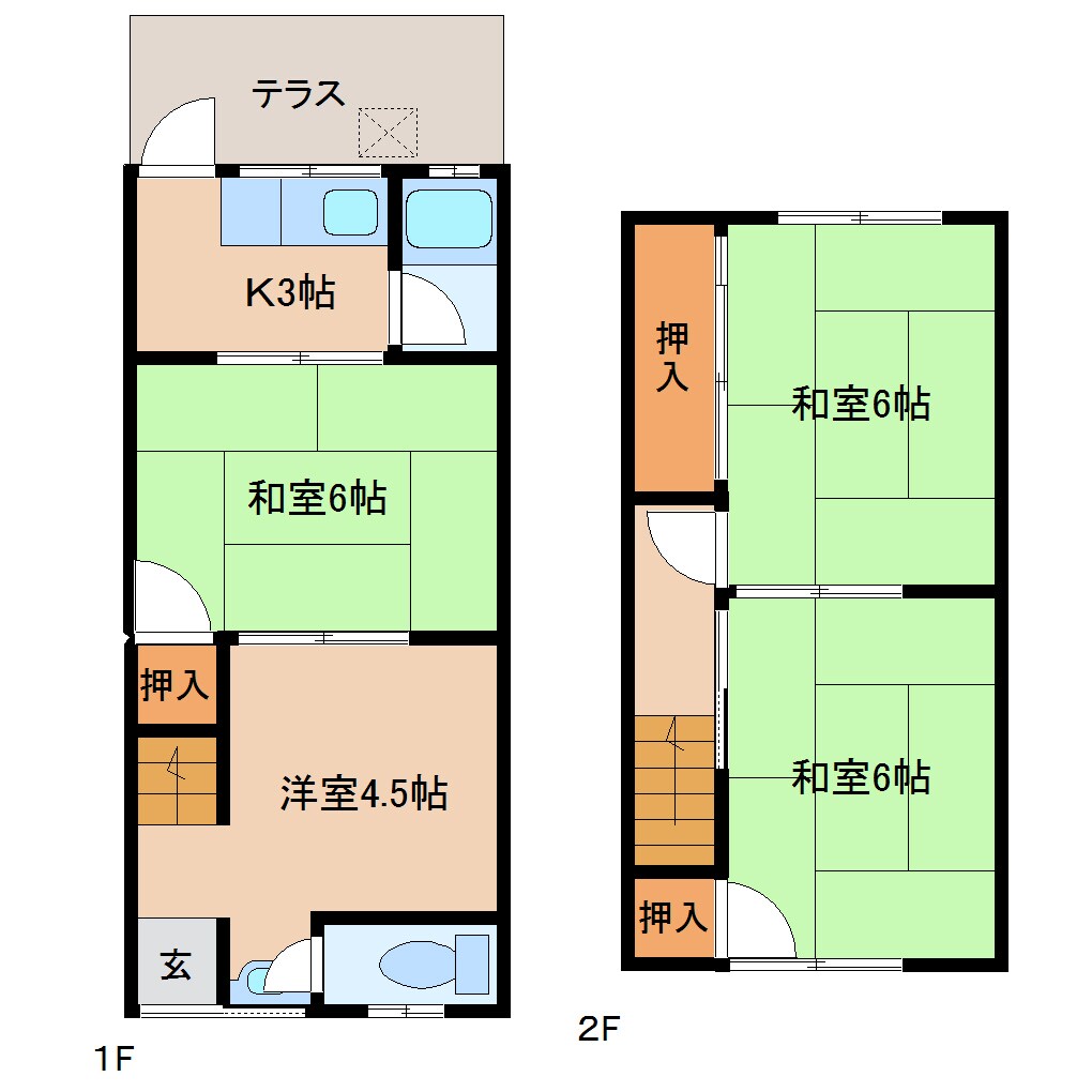 間取り図 近鉄大阪線（近畿）/近鉄下田駅 徒歩3分 1-2階 築37年