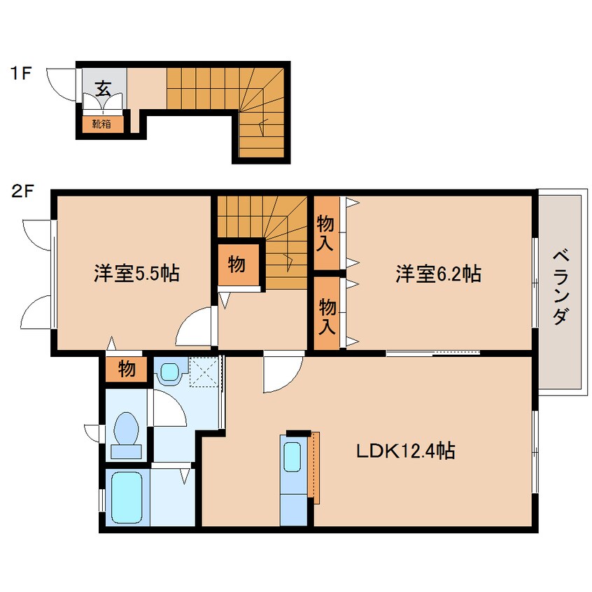 間取図 近鉄大阪線（近畿）/近鉄下田駅 徒歩5分 2階 築18年