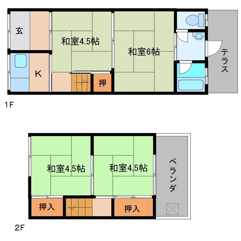 間取図 近鉄大阪線（近畿）/近鉄下田駅 徒歩8分 1-2階 築45年