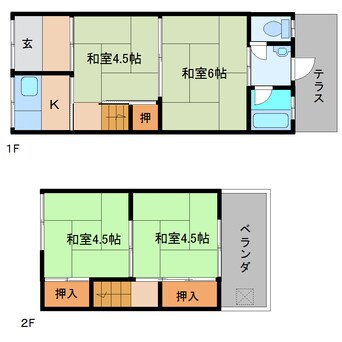 間取図 近鉄大阪線（近畿）/近鉄下田駅 徒歩8分 1-2階 築46年