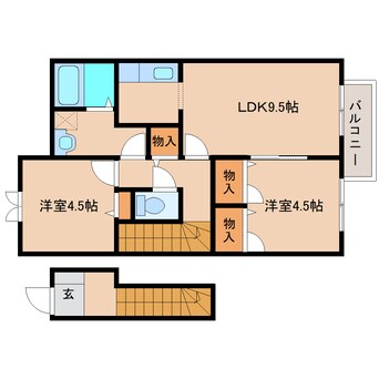 間取図 近鉄南大阪線/磐城駅 徒歩5分 2階 築19年
