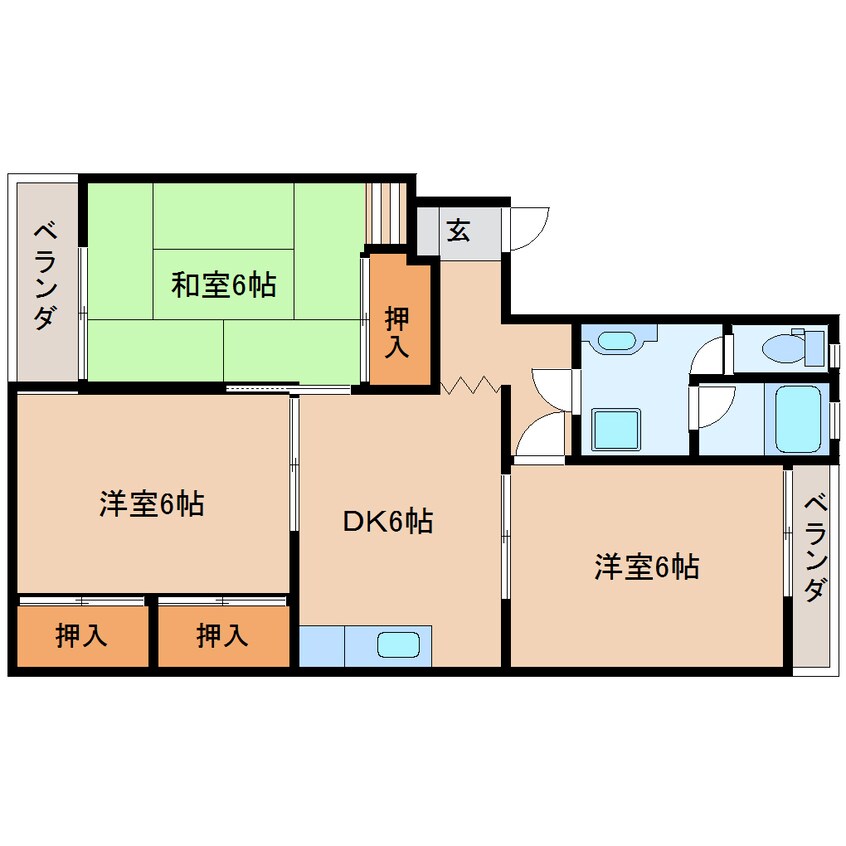 間取図 和歌山線/志都美駅 徒歩5分 2階 築46年