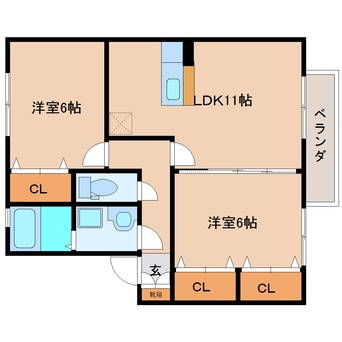 間取図 近鉄大阪線（近畿）/五位堂駅 徒歩12分 2階 築17年