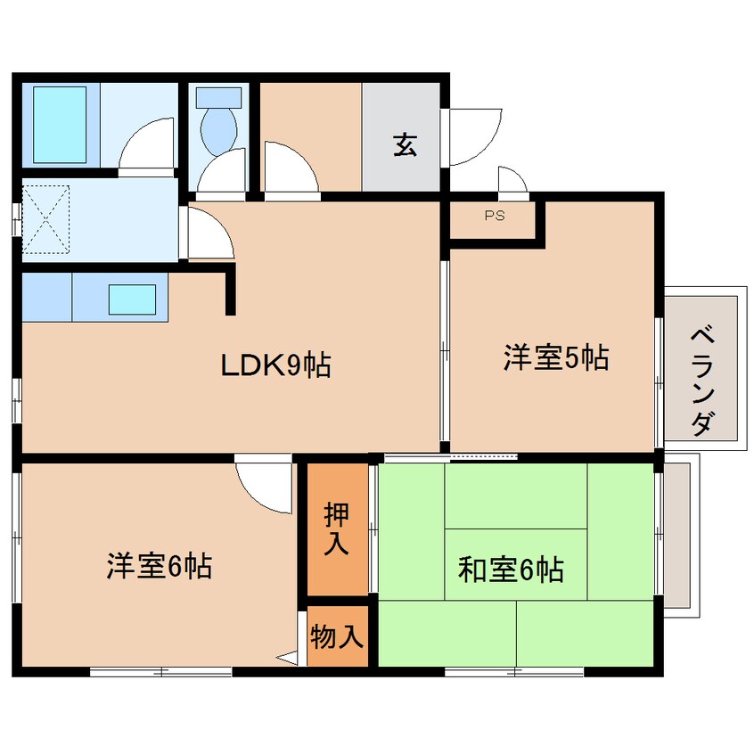 間取図 近鉄大阪線（近畿）/五位堂駅 徒歩12分 1階 築33年