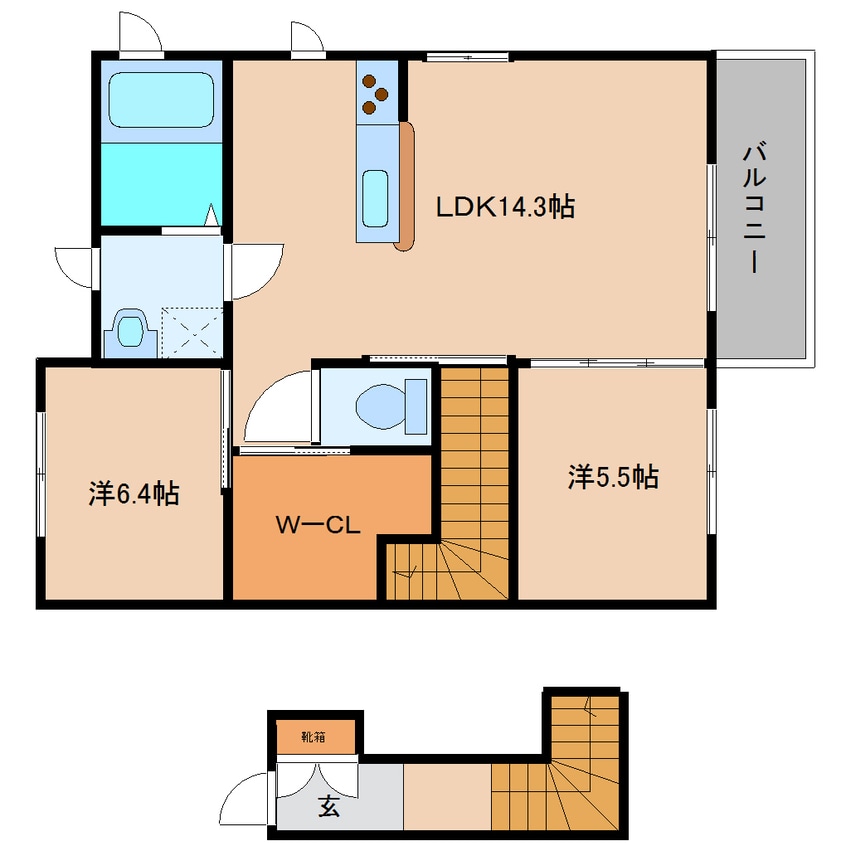 間取図 近鉄大阪線（近畿）/五位堂駅 徒歩21分 2階 築17年