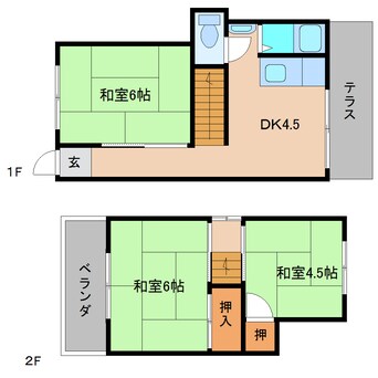 間取図 近鉄大阪線（近畿）/五位堂駅 徒歩14分 1-2階 築55年