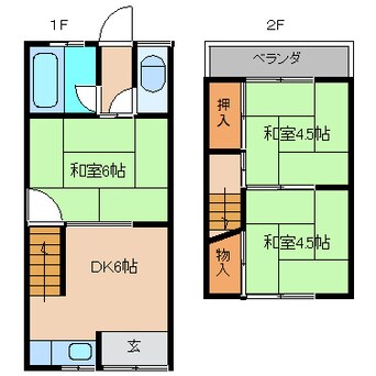 間取図 近鉄大阪線（近畿）/近鉄下田駅 徒歩8分 1-2階 築44年