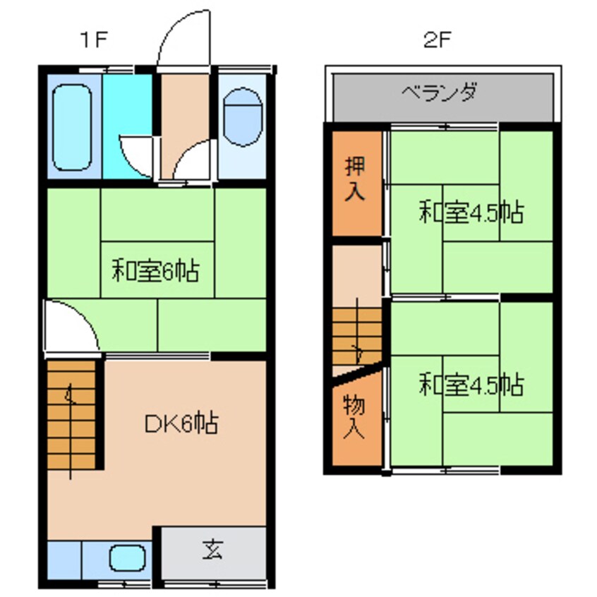 間取図 近鉄大阪線（近畿）/近鉄下田駅 徒歩8分 1-2階 築44年