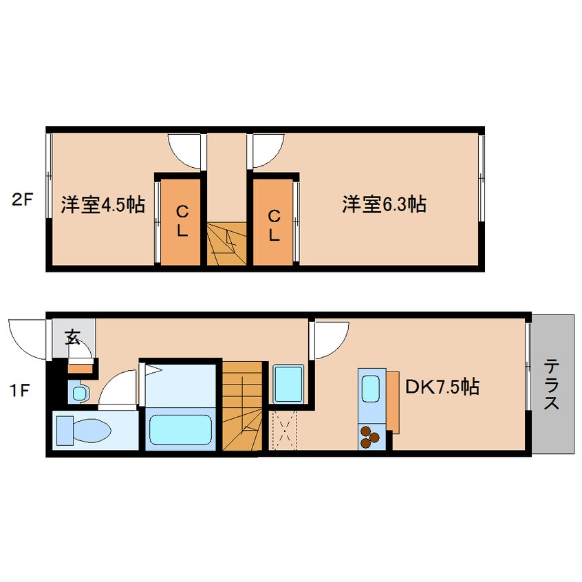 間取図 近鉄大阪線（近畿）/五位堂駅 徒歩6分 1-2階 築22年