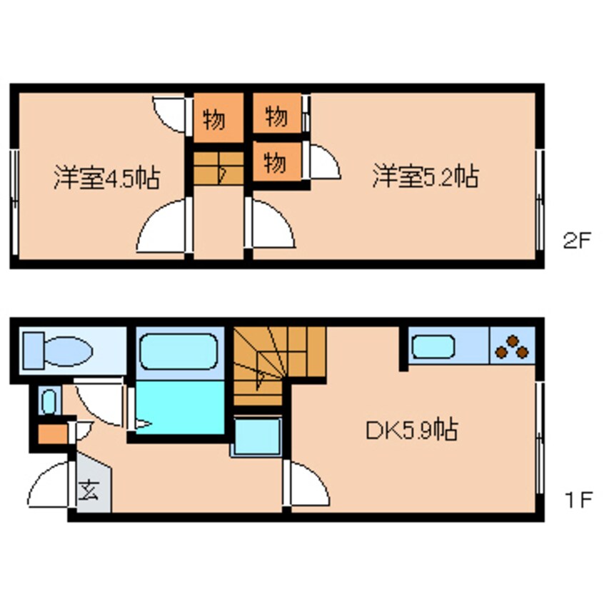 間取図 近鉄大阪線（近畿）/五位堂駅 徒歩13分 1-2階 築19年