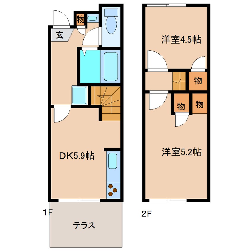 間取図 近鉄大阪線（近畿）/五位堂駅 徒歩13分 1-2階 築17年